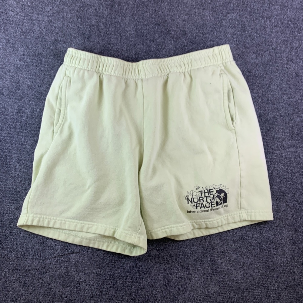 The North Face Sweat Shorts Women Large Lime Green Good Graphic Floral Logo